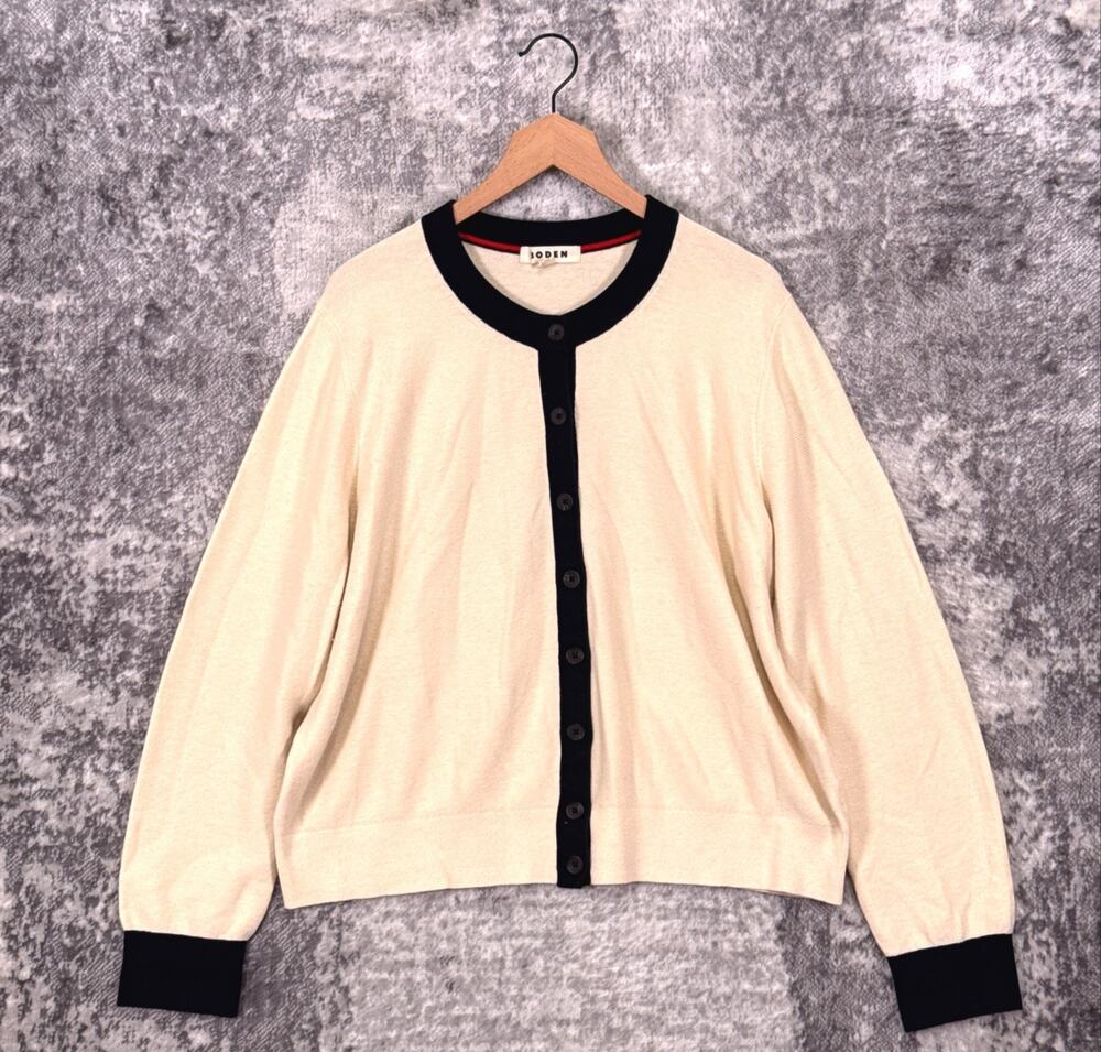 Boden Sweater XL Womens Cotton Cashmere Knit Color Block Button Cardigan - Picture 1 of 8
